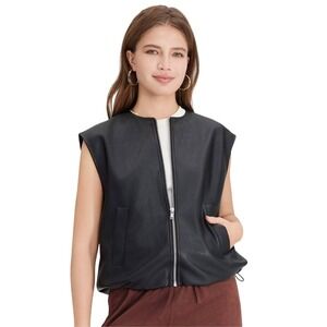 A New Day Women's Black Faux Leather‎ Zip Sleeveless Vest Jacket Size L